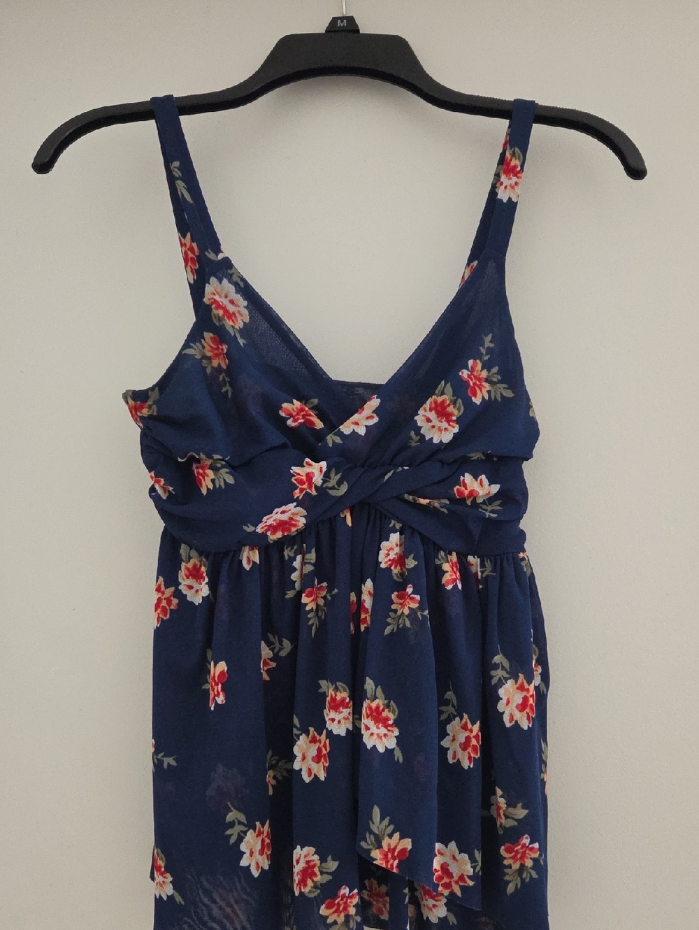 Express Navy Floral Tank Top with Red & Cream Blooms
